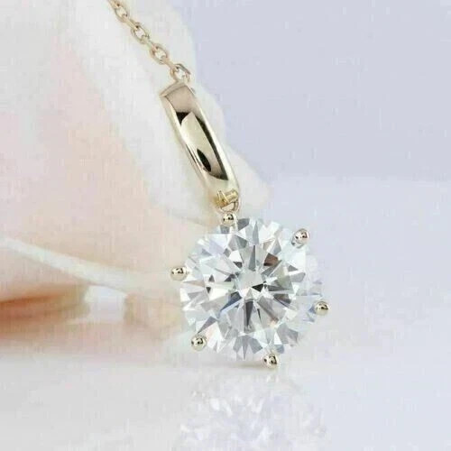 3Ct Round Lab-Created Diamond Solitaire Pendant Chain 14k Yellow Gold Plated