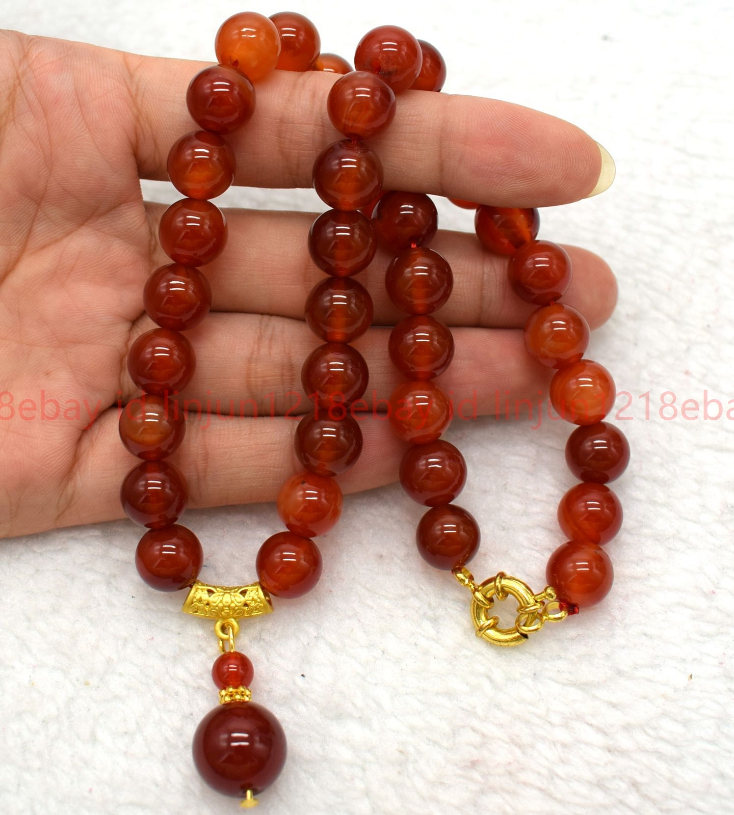 New Fashion Natural 8/10mm Red Carnelian Gemstone Round Beads Pendant Necklace