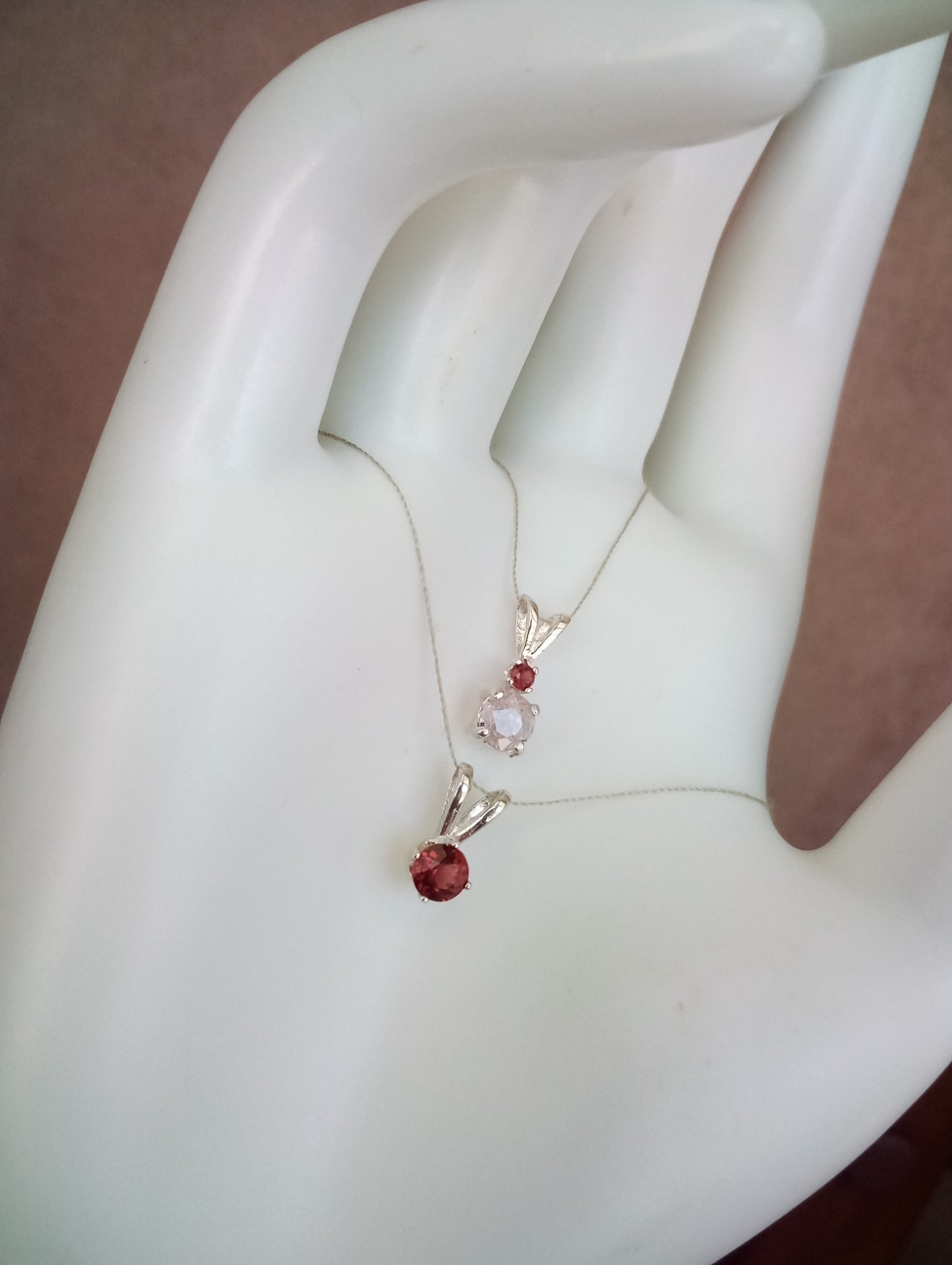 Two Pendant Set Natural Small Gemstones Very Light Pink Ceylon Sapphire Garnet