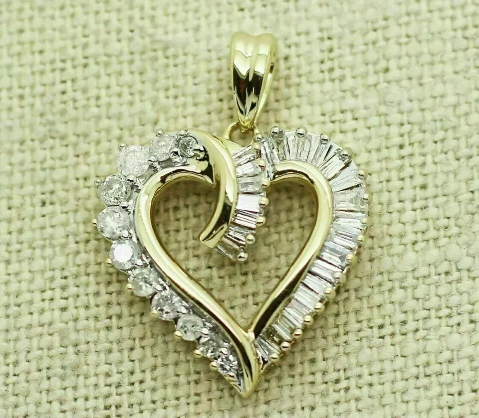 2Ct Baguette Cut Lab Created Diamond Love Heart Pendant 14k Yellow Gold Plated