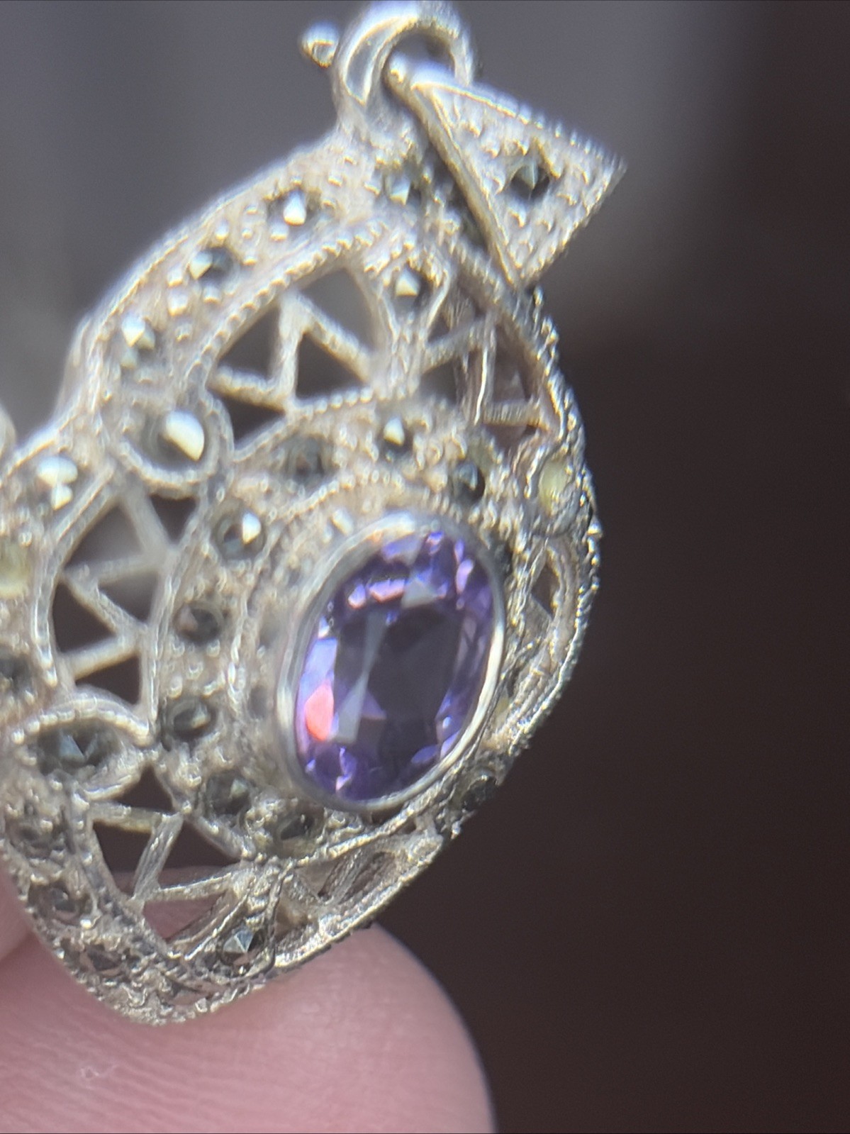 Gorgeous Amethyst Gemstone Vintage Pendant .925 Sterling Silver jewelry