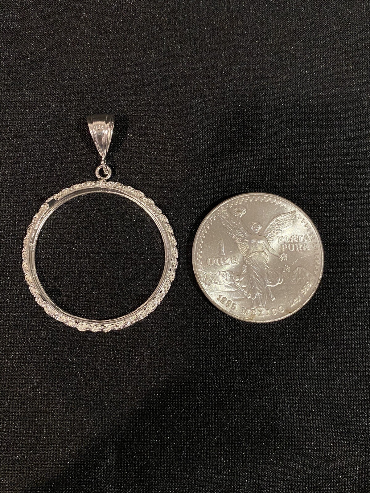 STERLING SILVER 925 BEZEL Rope & Diamond Cut Pendant Does Not Include CENTENARIO