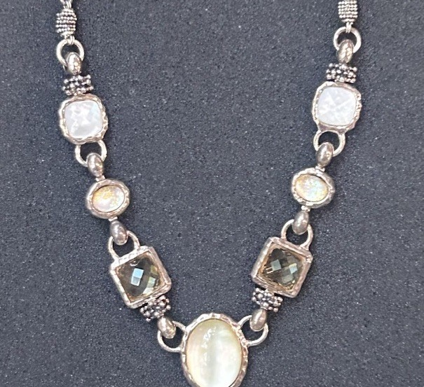 Michael Dawkins Sterling Silver Crystal MOP Adjustable Necklace Toggle Clasp 20”