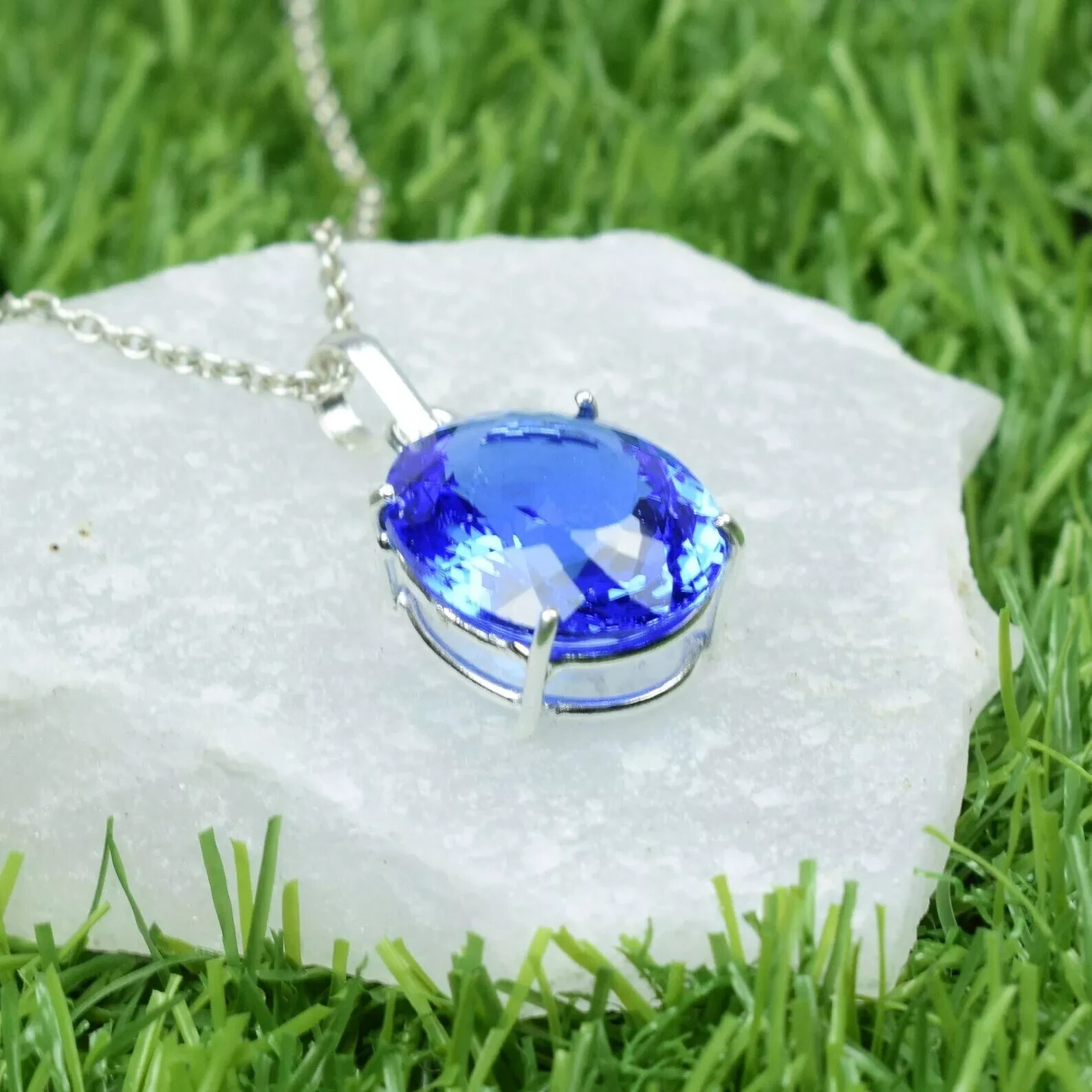 Natural Blue Tanzanite Pendant 925 Silver 30.64 Ct+ Oval Cut With Chain for Gift