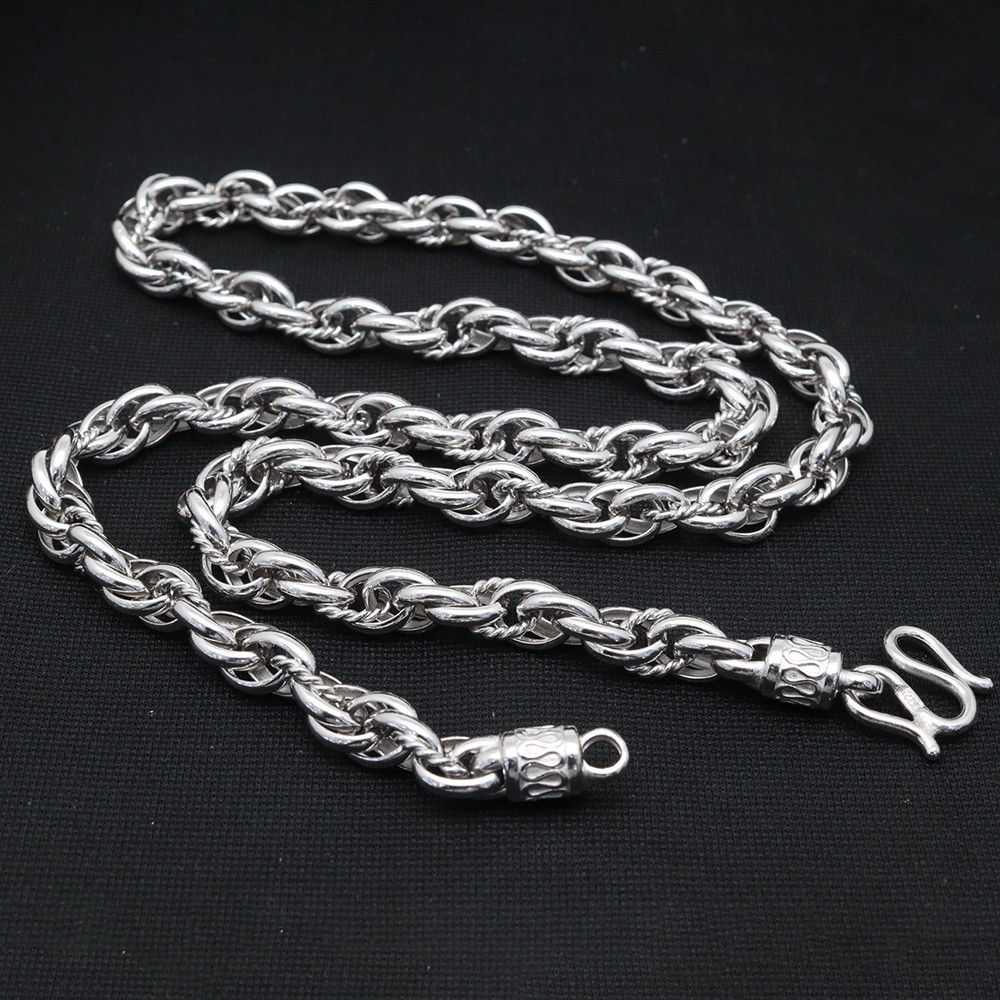 Pure S925 Sterling Silver Chain Men 8mm Wave Toggle Link Necklace 57-58g 23.6in