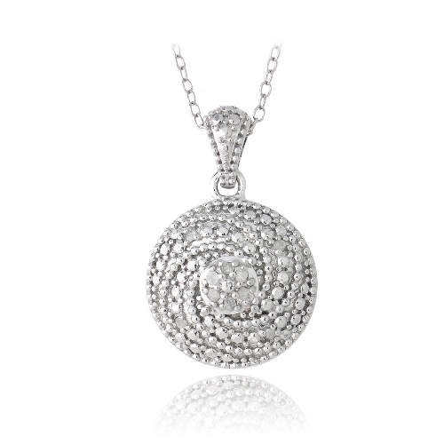 925 Silver 1/10ct Diamond Round Spiral Necklace, 18″