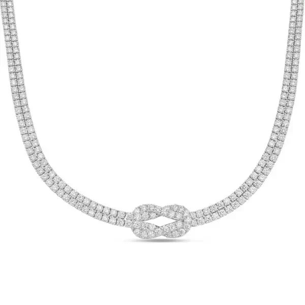 24Ct Round Cut Lab Created Diamond Women’s Knot Necklace 14K White Gold Plated