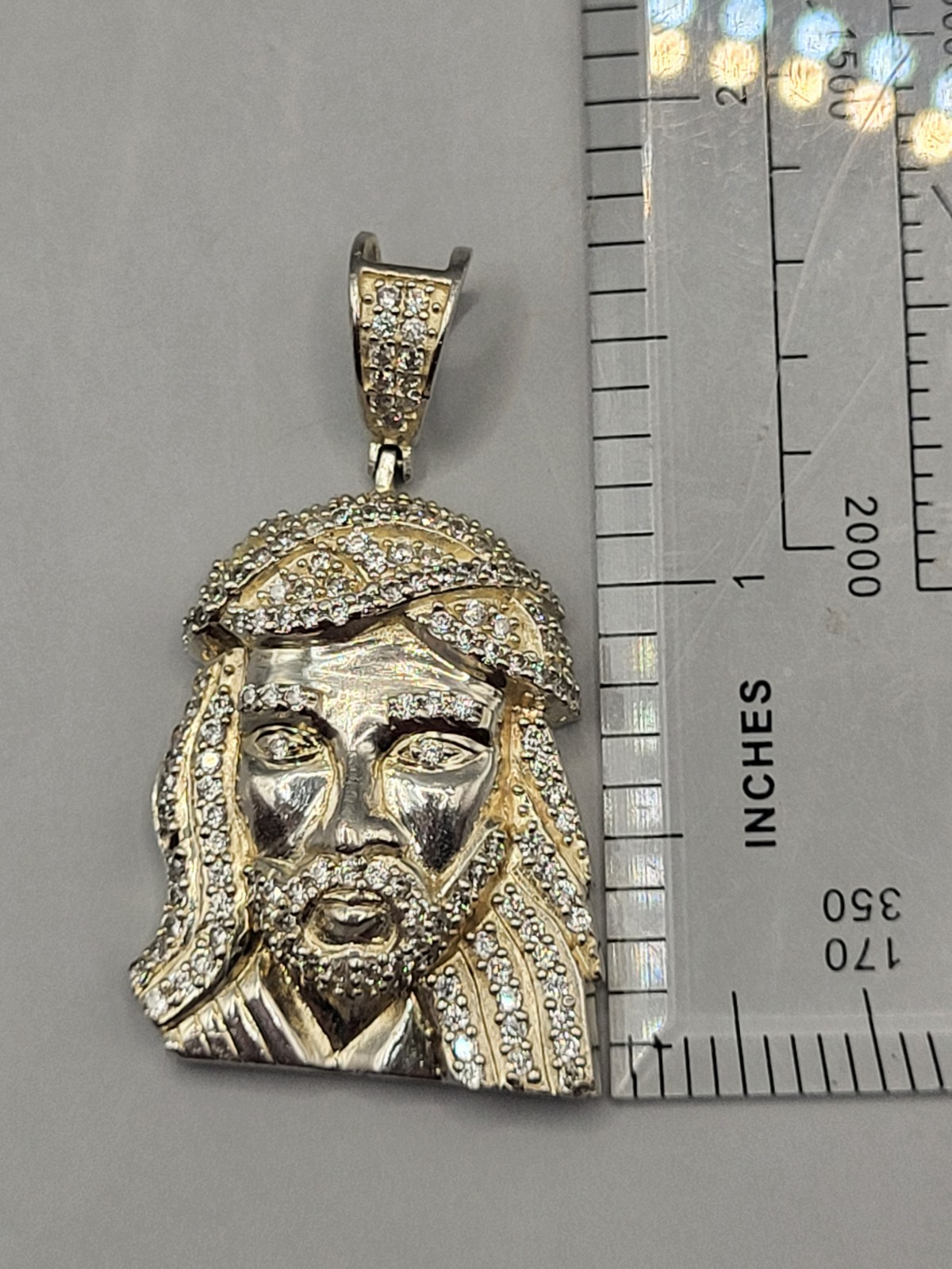 Sterling Silver CZ Jesus Head Pendant
