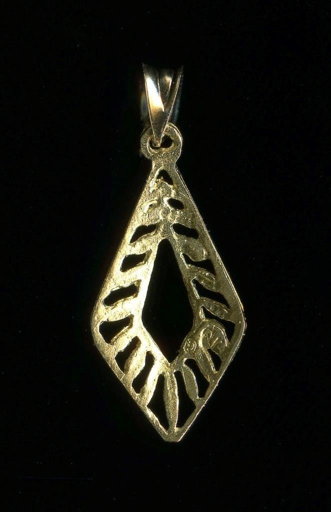 New 10K 26mm Solid Yellow Gold Diamond Cut Marquise Leaf Petal Pendant Charm (FJ