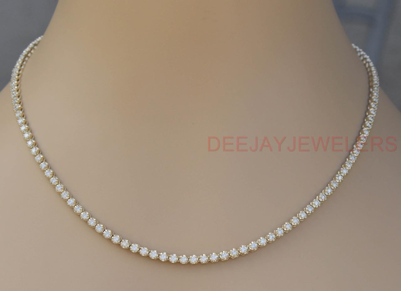 7ct Diamond Eternity Tennis Necklace 14k Yellow Gold 16inch Chain USA Made