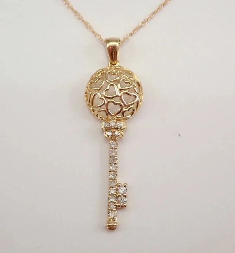 0.50Ct Lab Created Diamond Round Key Pendant Chain 18” 14K Yellow Gold Plated
