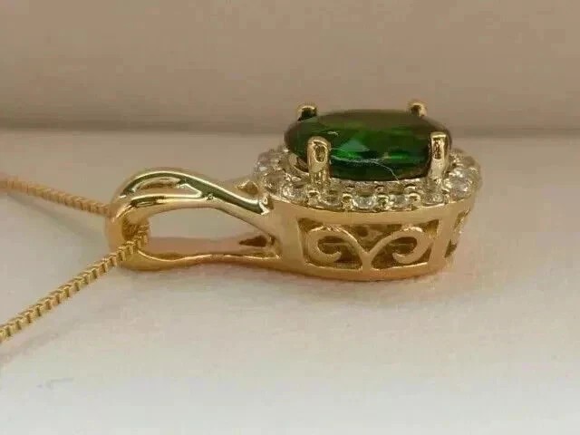 2 Ct Lab Created Emerald Oval Cut Pendant 14K Yellow Gold Finish 18″ Chain