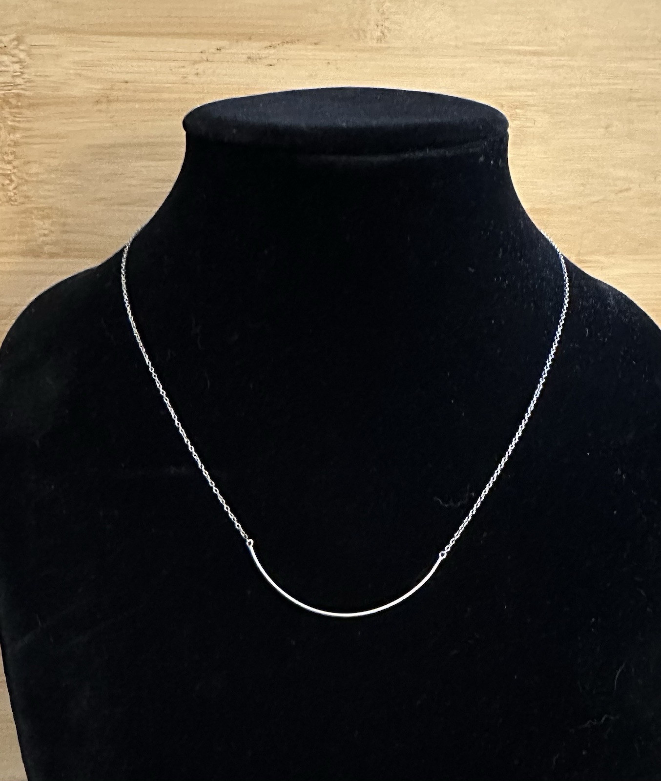 ATI Sterling Silver 925 Dainty Curved Bar Pendant Necklace 16-18”