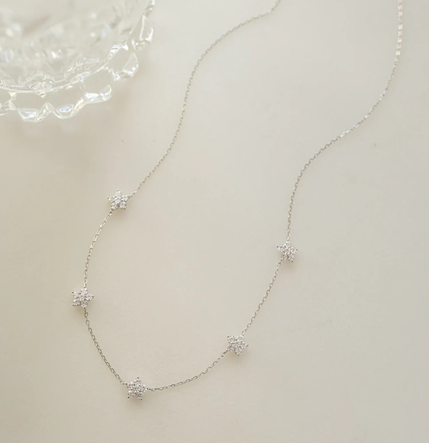 White Zircon Station Necklace 925 Silver December Birthstone CZ Diamond Jewelry