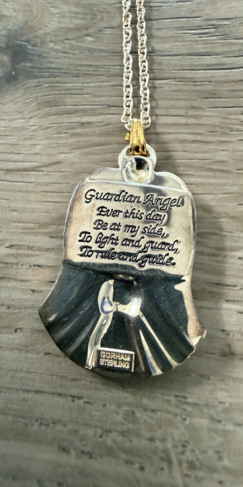 Gorham Sterling Guardian Angel Pendant Necklace 24″ Chain w/ Gift Box