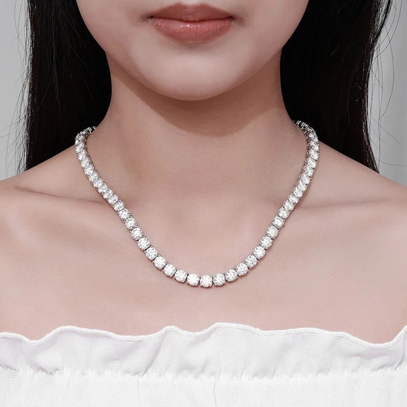 1ct D Color Round Cut Moissanite Tennis Necklace For Men Women S925 Silver GRA