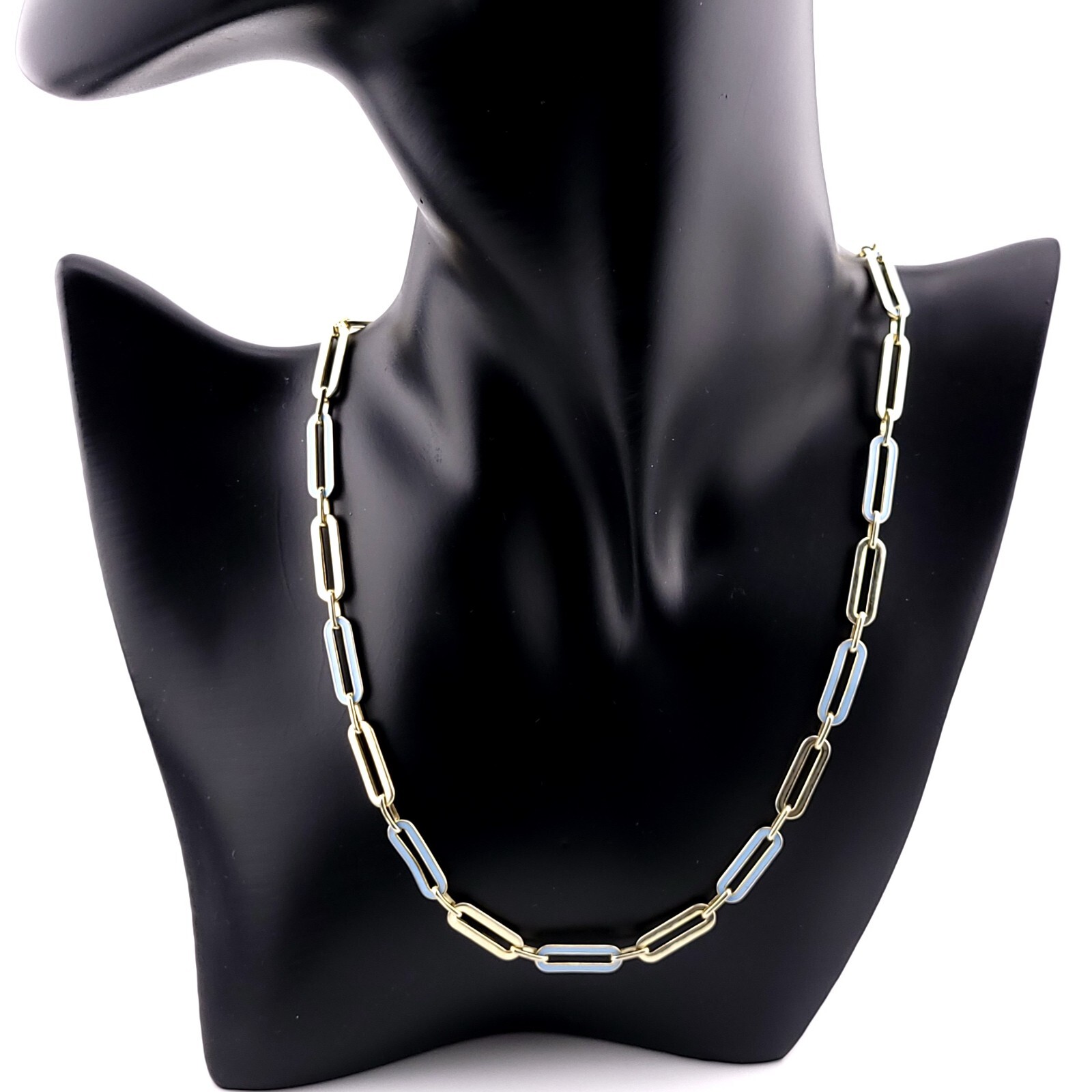 Adinas Jewels Sterling Silver Gold Tone Pastel Blue Enamel Paper Clip Necklace
