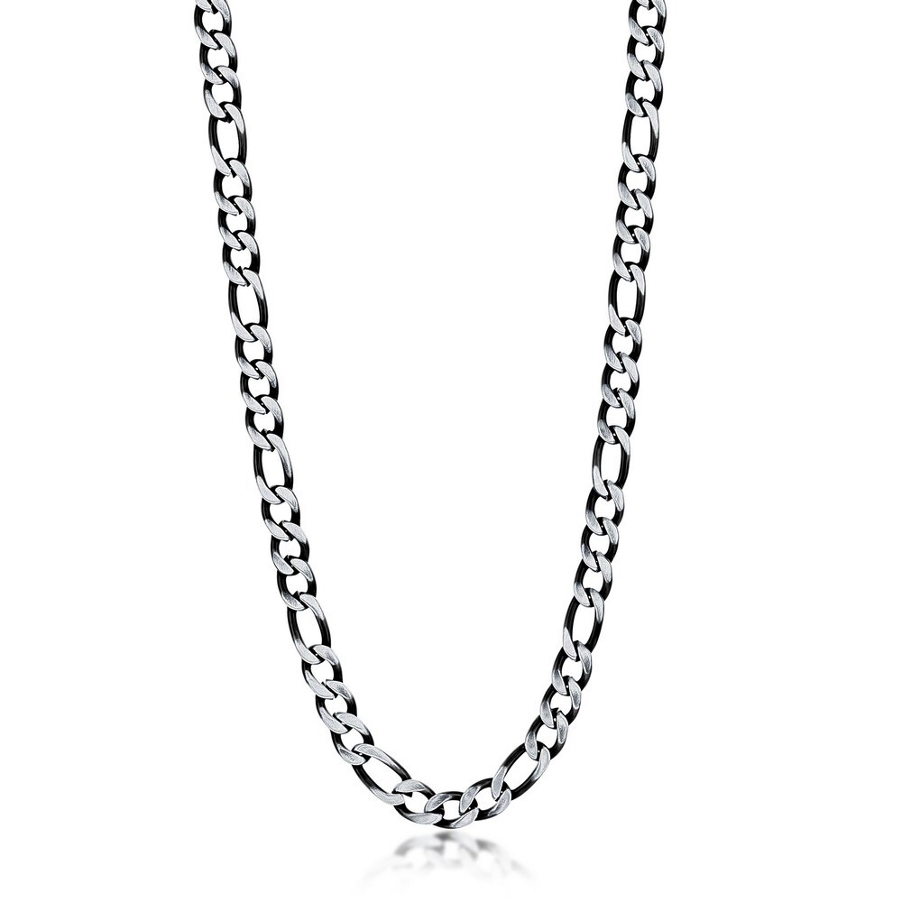 Steel 7mm Figaro Chain Necklace – Brushed & Black IP Plated