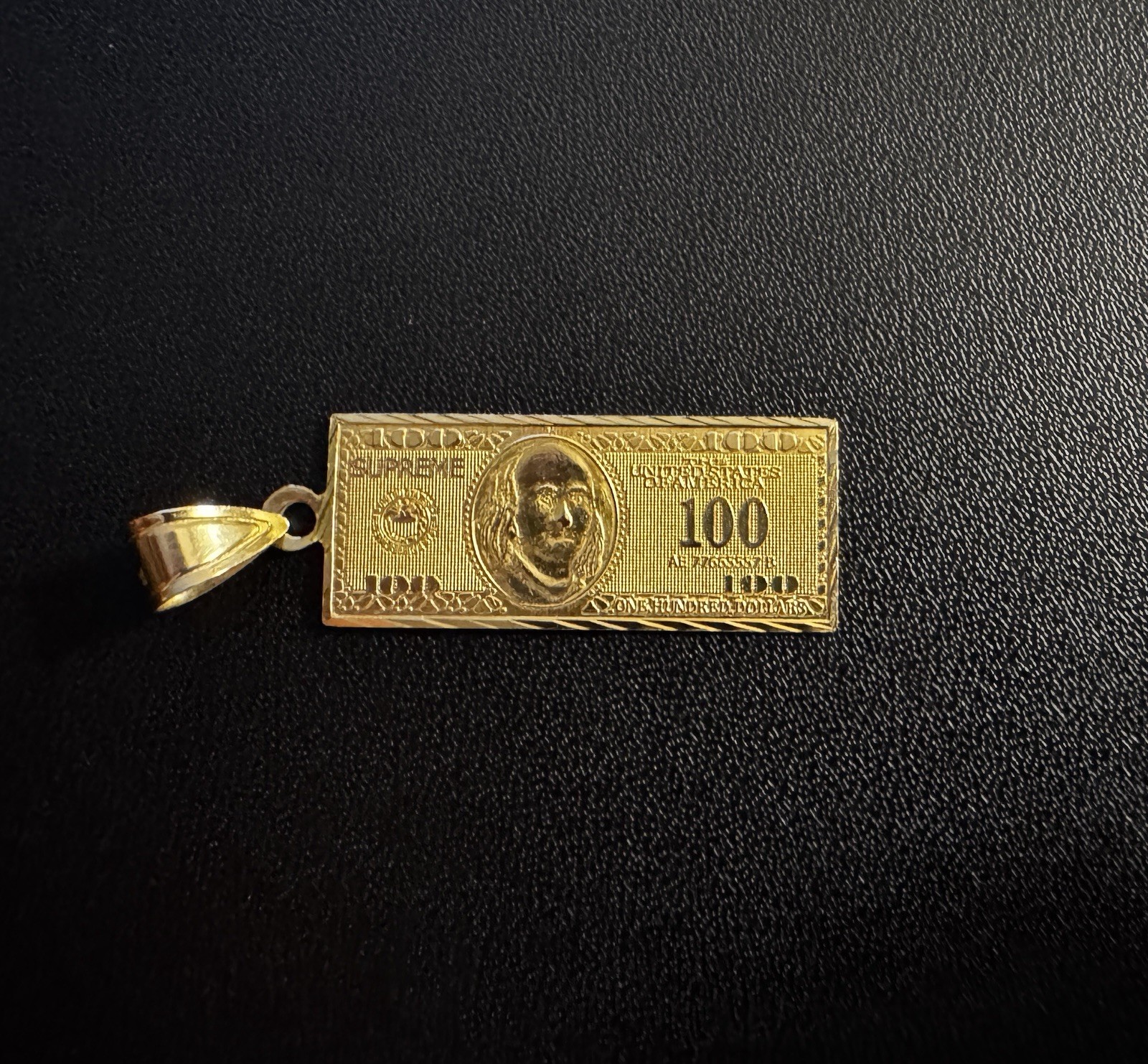 Supreme $100 Dollar Bill Pendant in 1.8g 14K Yellow Gold FW17