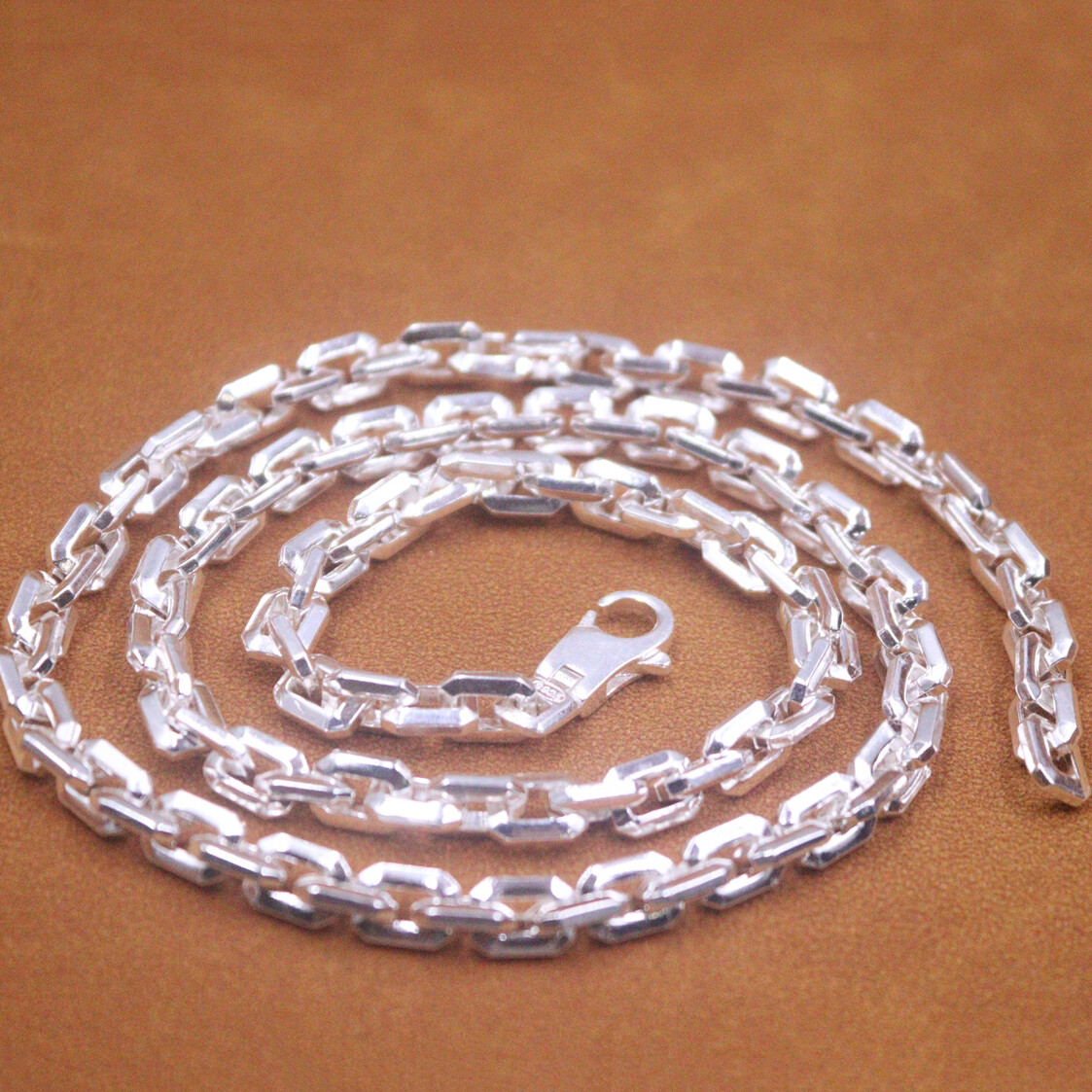 Real S925 Sterling Silver Chain Men 6mm Square Cable Link Necklace 22inch L