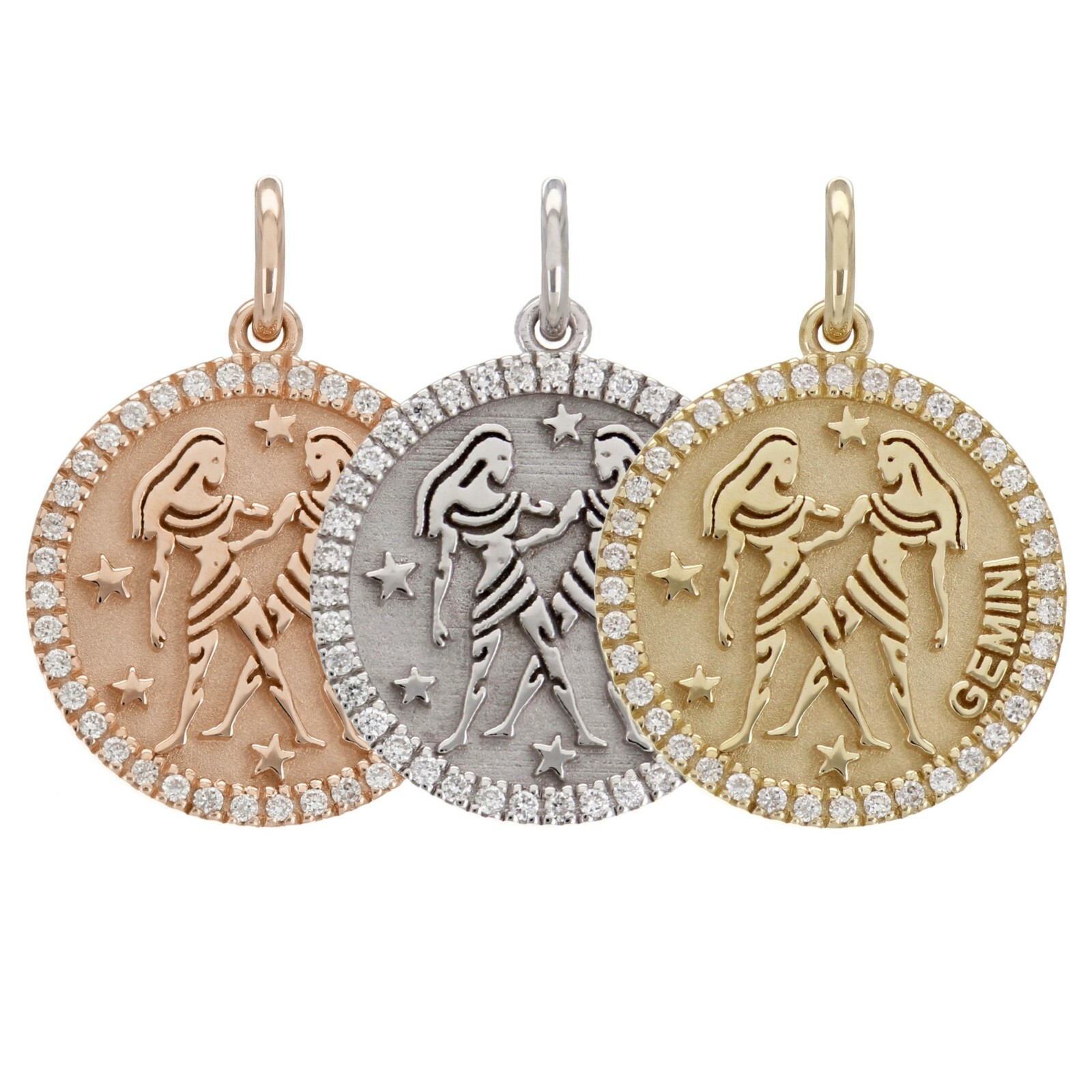 14k Yellow White or Rose Gold Diamond Zodiac Sign Charm Pendant