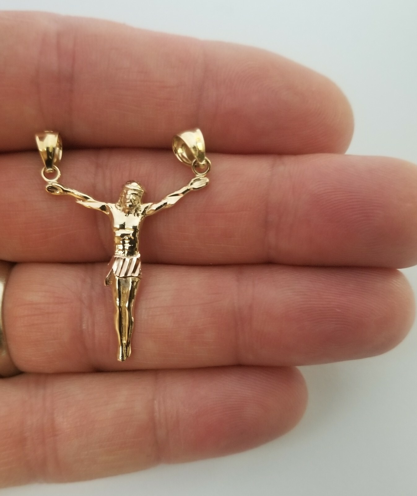 14K Real Yellow Rose Two Tone Gold Jesus Body Crucifix Cross Pendant