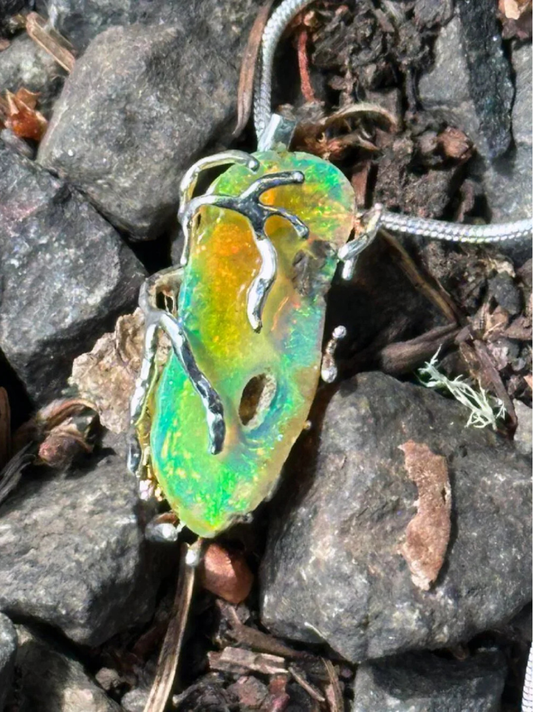 Opal Silver Woods Bohemian Necklace