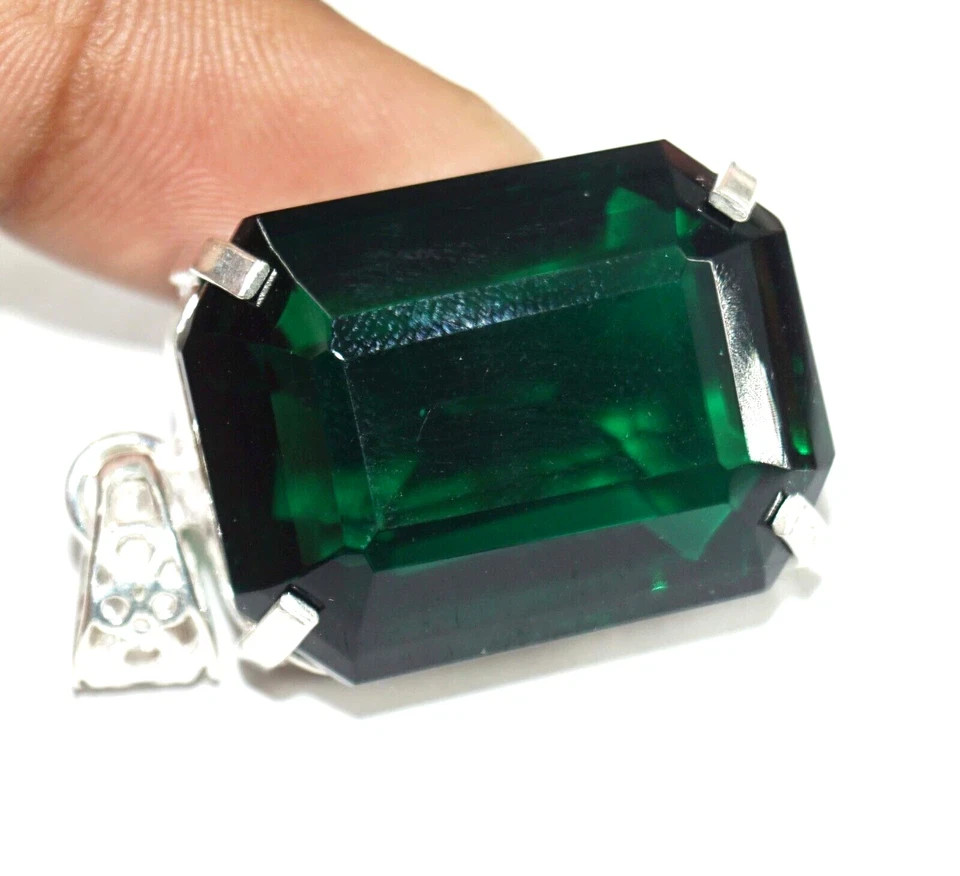 120 Ct Natural Green Topaz Emerald Cut Pendant 925 Sterling Silver Certified