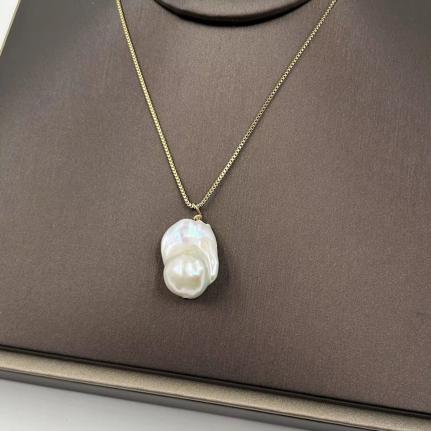 Cultured Baroque Pearl 18k Plated Box Chain Necklace in Gift Box – Real Pearls