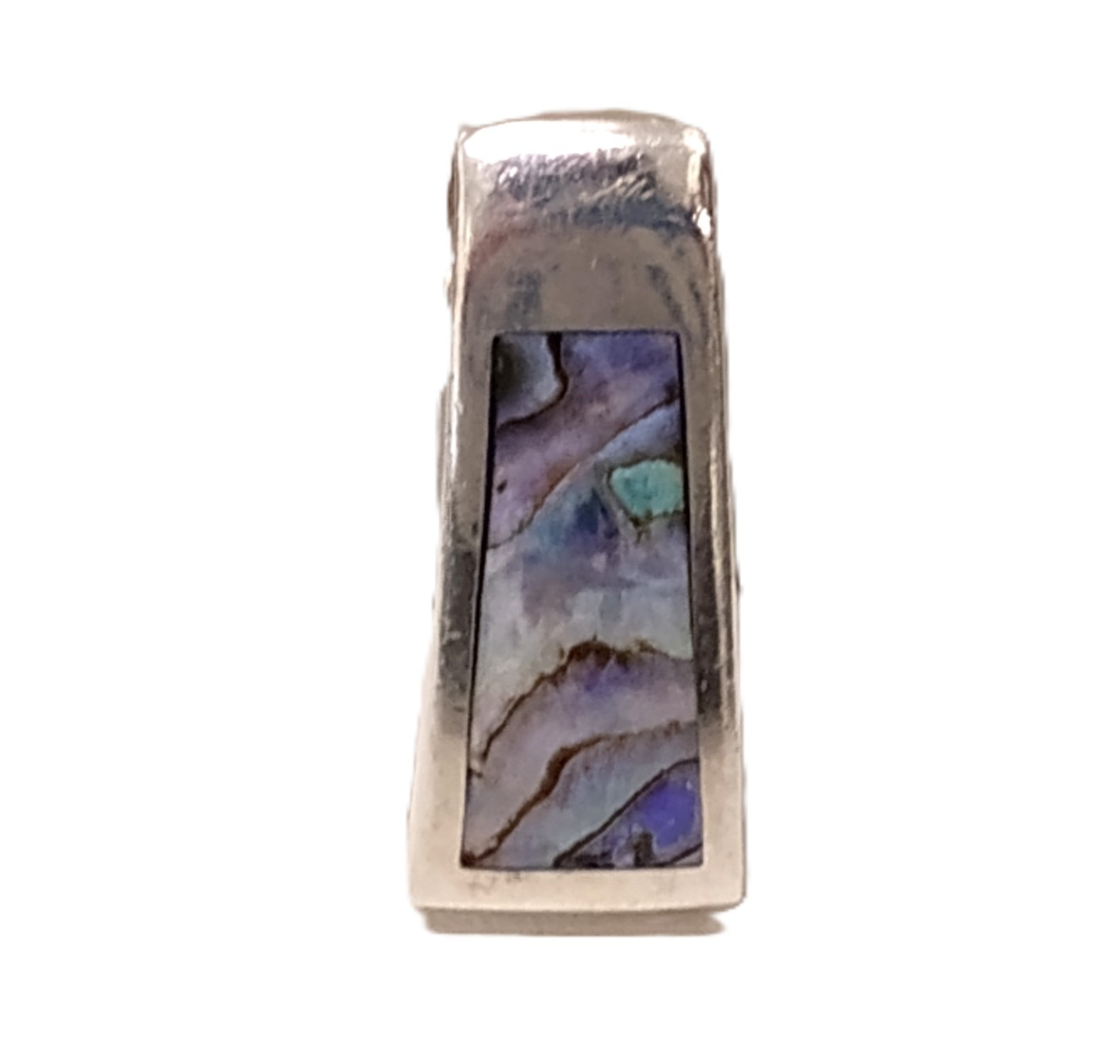 925 Sterling Silver Geometric Abalone Shell Slide Pendant, 7.97 Grams