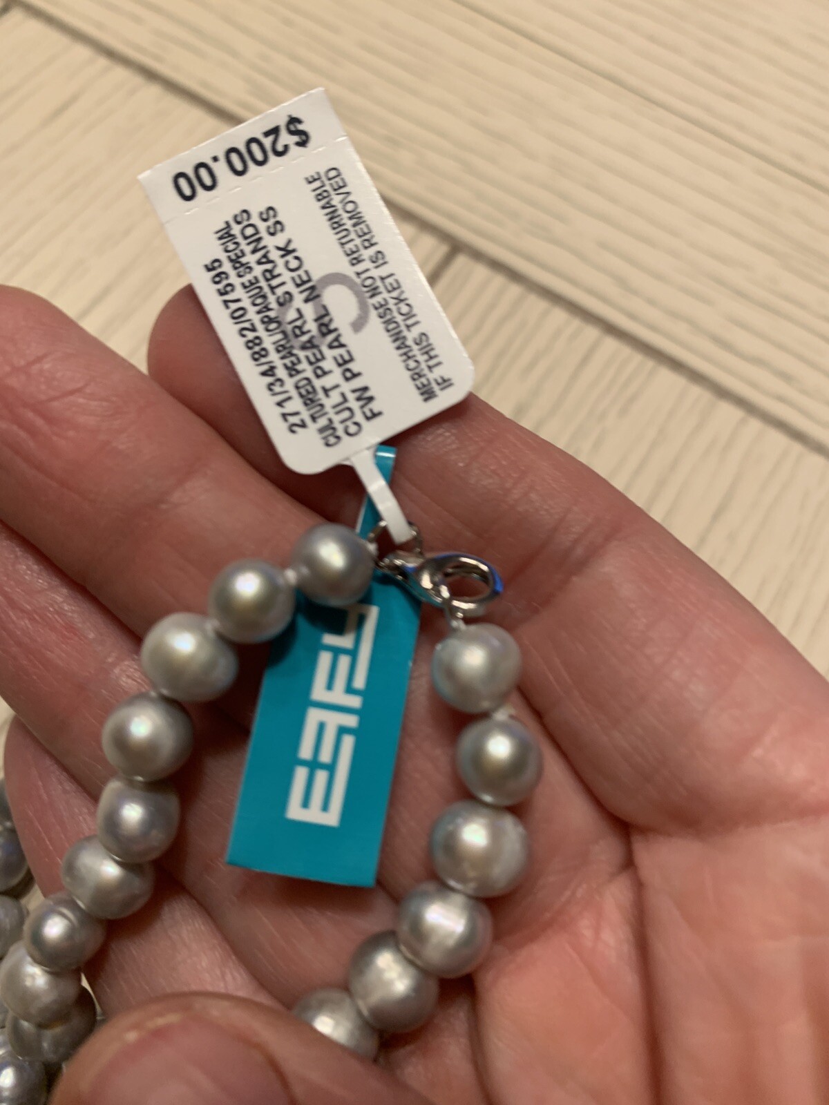 EFFY 18″ Cultured Pearl Necklace Sterling Clasp Gray 7mm NWT $200
