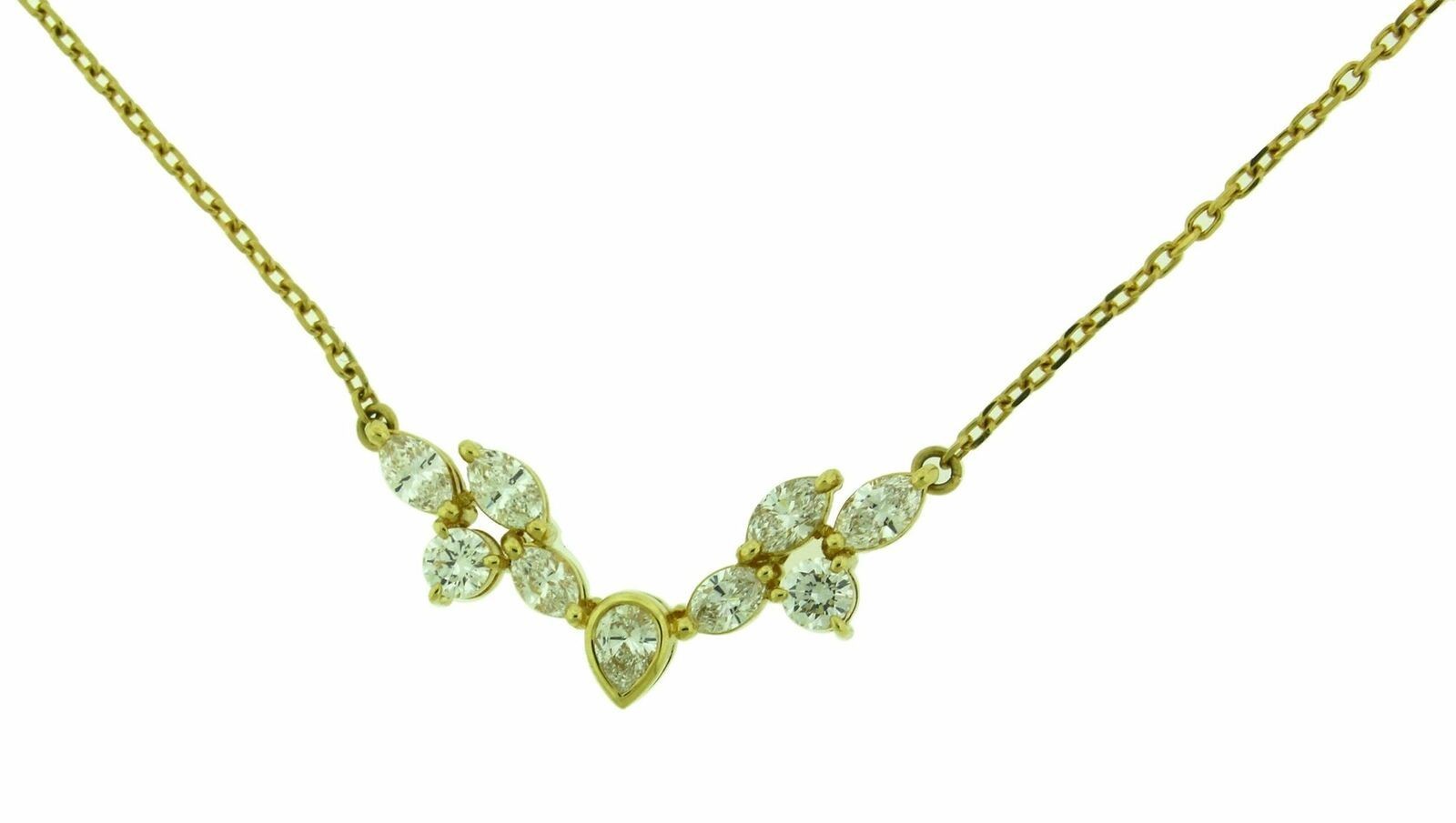 Mikimoto 1.22 carat marquise and round diamond necklace 18k yellow gold