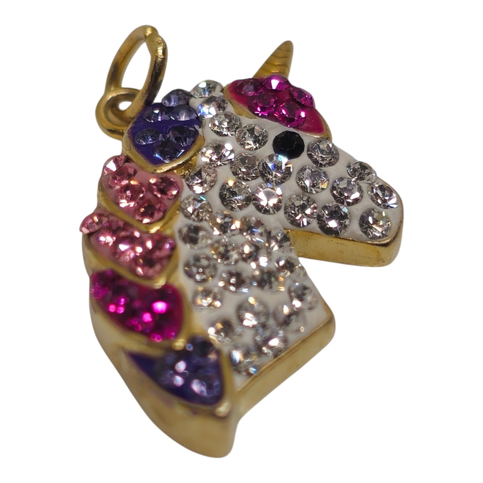 925 Sterling Silver Unicorn Pendant 0.75in 2.29g Gold Tone Rhinestone