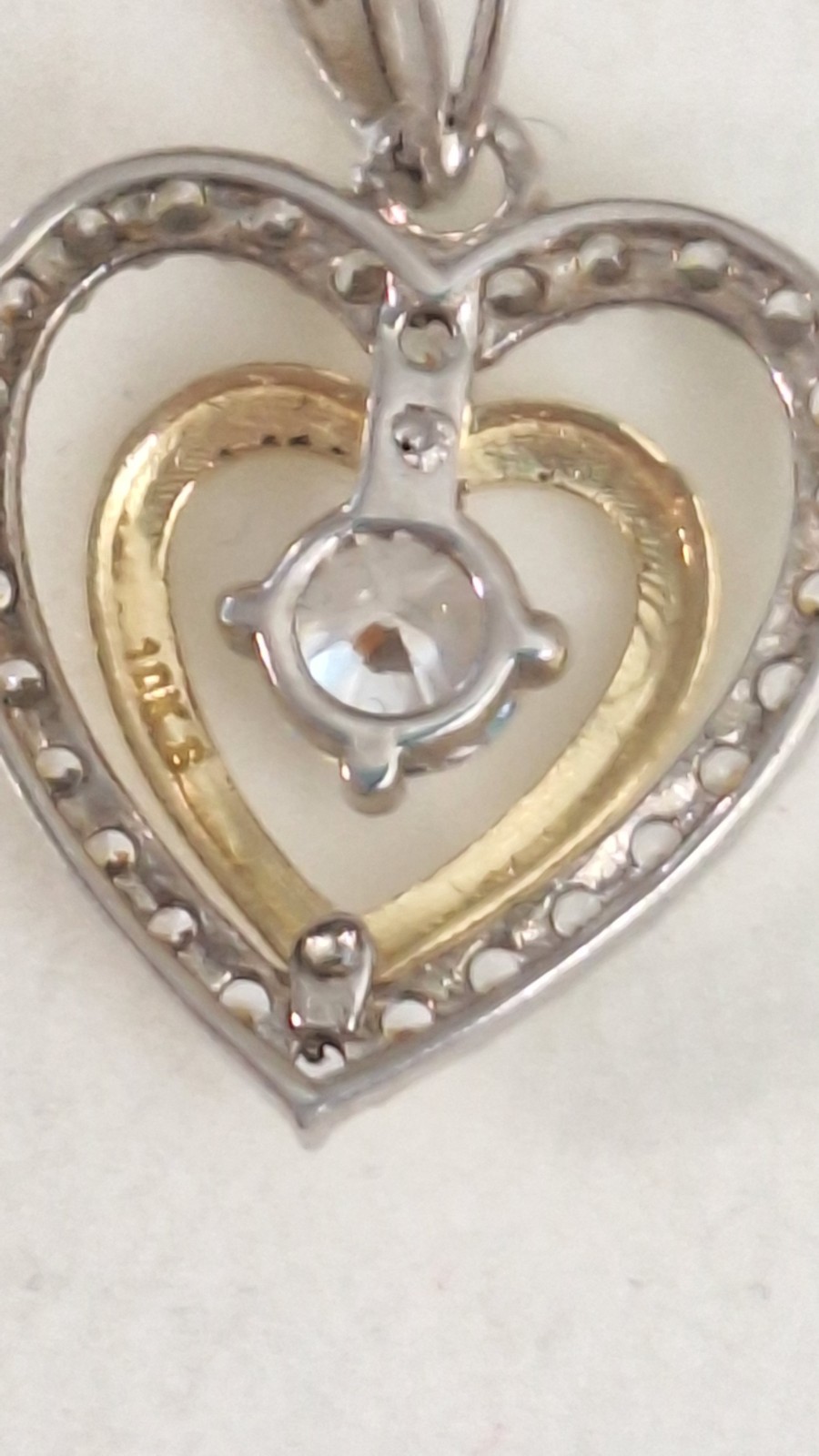 10K Multi-Tone Gold Heart Pendant Necklace w/ Prong-Set White Diamond