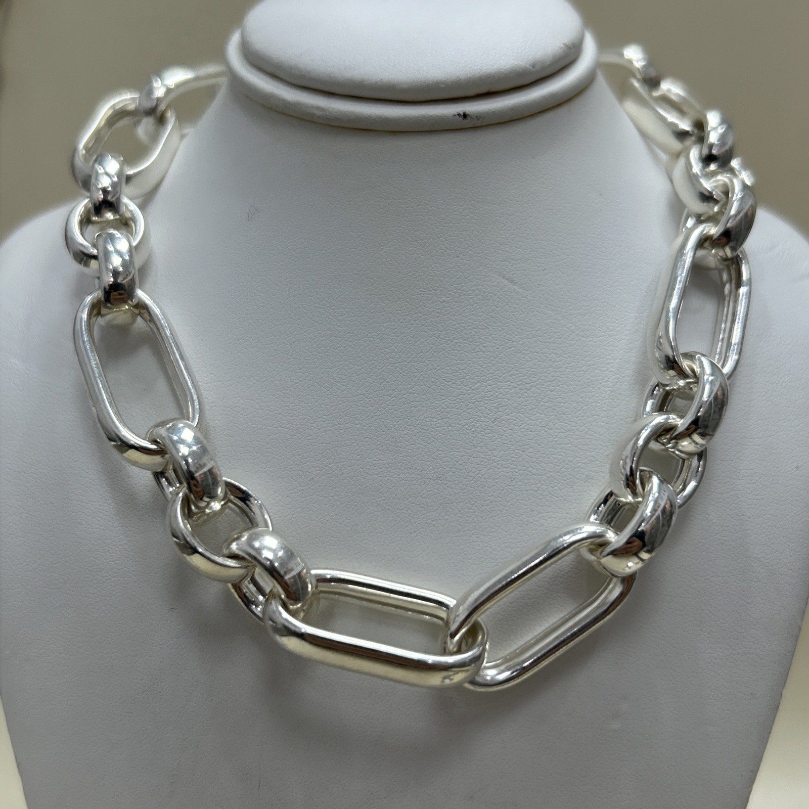 .925 Solid Sterling Silver Figaro Link Chain Necklace 13.6mm 18” 67.3g