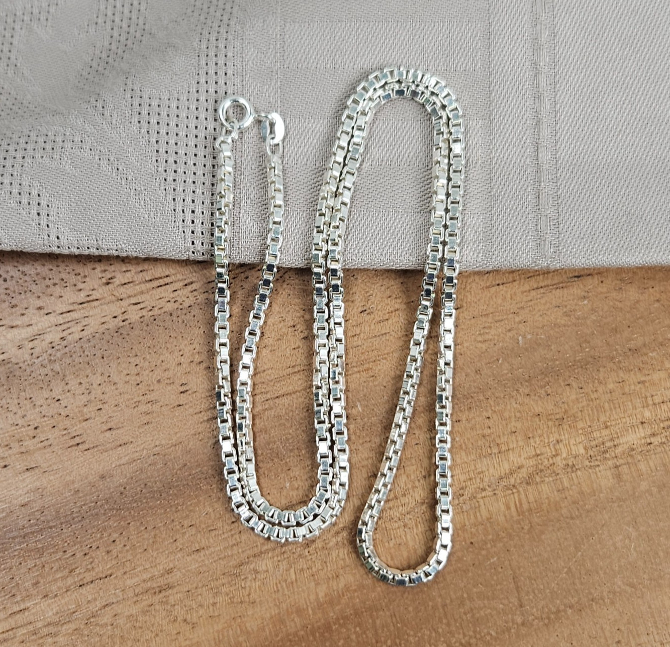 Vintage Sterling Silver AGI Italy 925 Square Box Chain 20″ Necklace Spring Ring