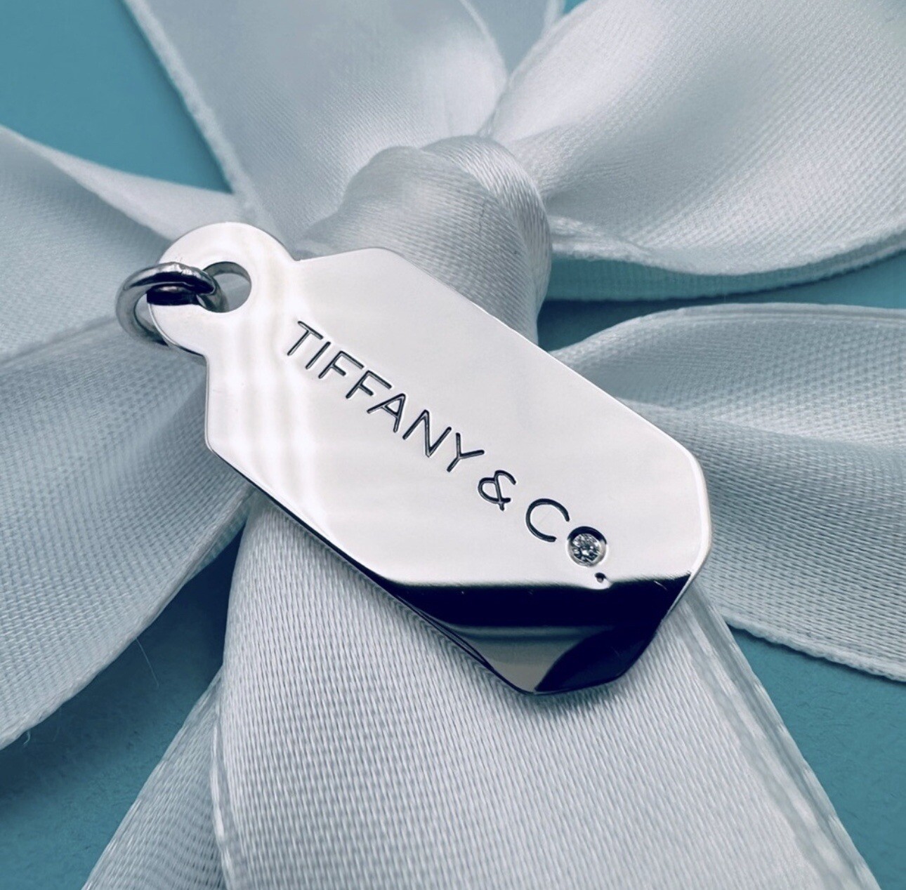Tiffany & Co. Diamond Tag Charm in Silver with Original Packaging