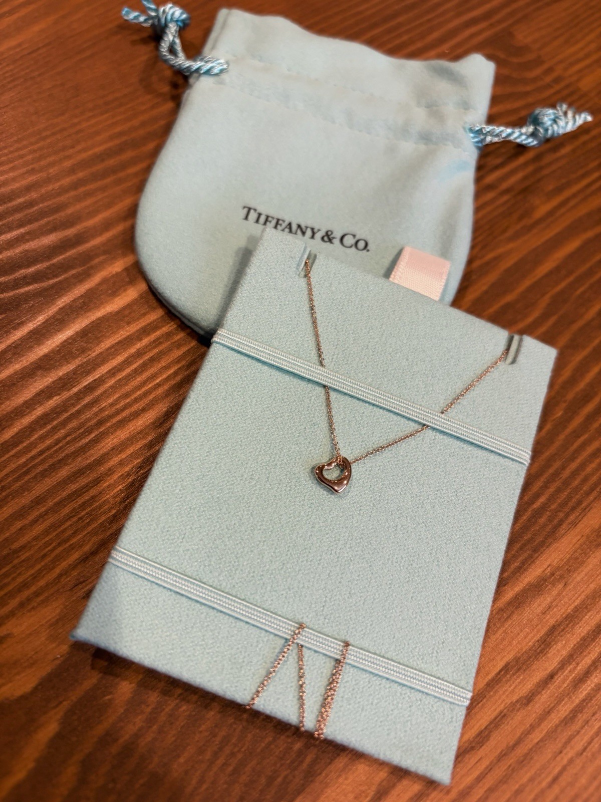 Tiffany & Co. Elsa Peretti 18K Gold Open Heart Pendant Necklace 7mm