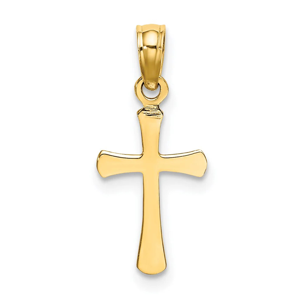 10K / 14K Yellow Gold Polished Beveled Cross W/ Round Tips Charm