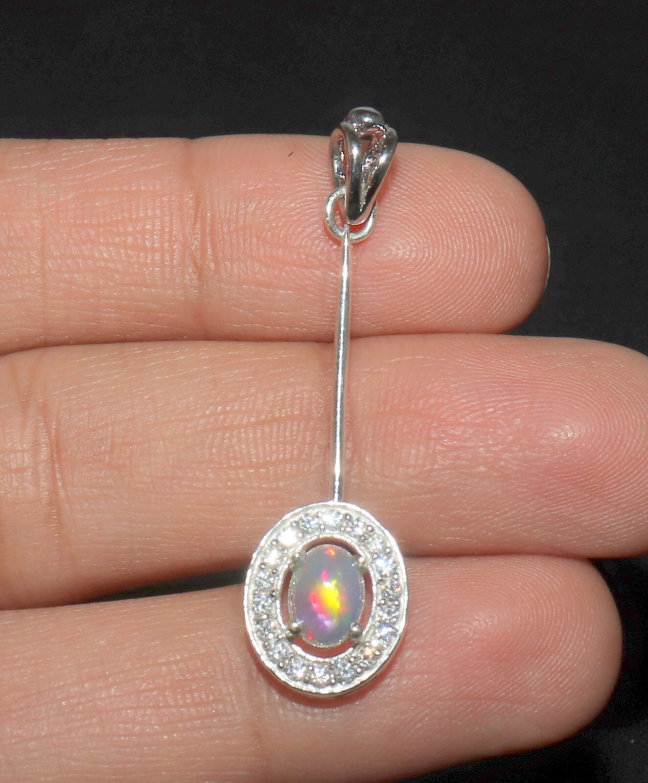 Natural Ethiopian opal pendant with sterling silver valentine gift for her 40 mm