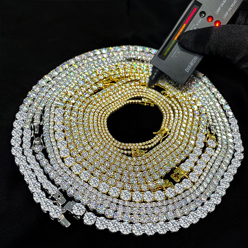 2-6.5mm 16-24″ VVS1 D Moissanite Tennis Chain Necklace 925 Silver Passes Tester