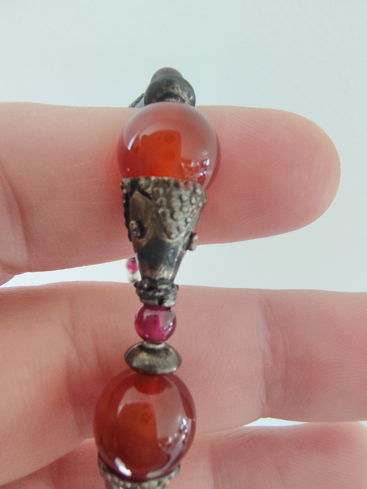 Nancy and Rise NR Sterling Silver Carnelian Garnet Heavy Bead Necklace 18″ RARE