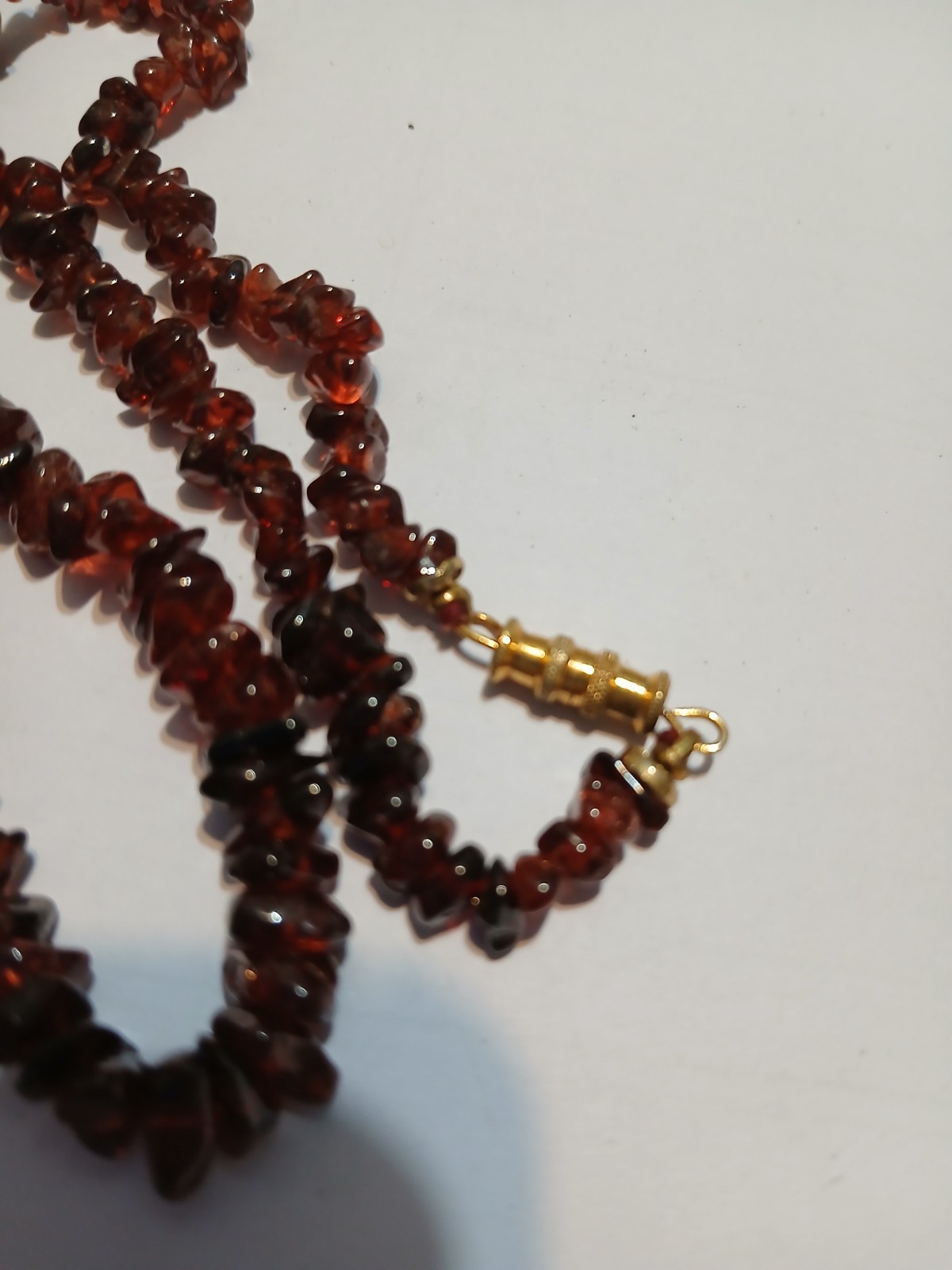 Natural Rhodolite brown Garnet Cut chips, Barrel Clasp Necklace 18 inch