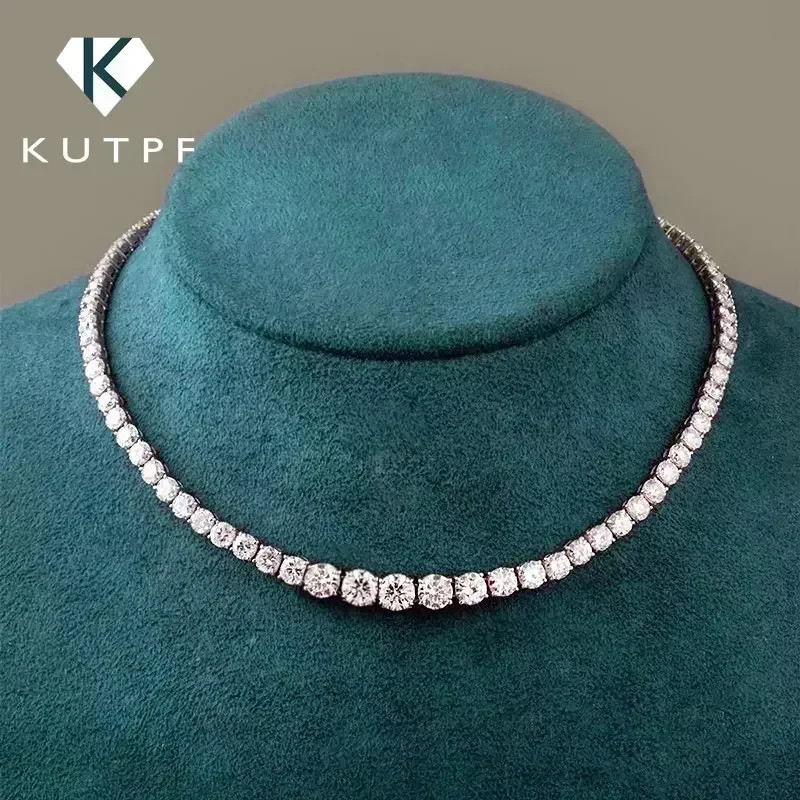 Full Moissanite Tennis Necklace with Certificate 3-5Mm Size Gradient Diamond Nec