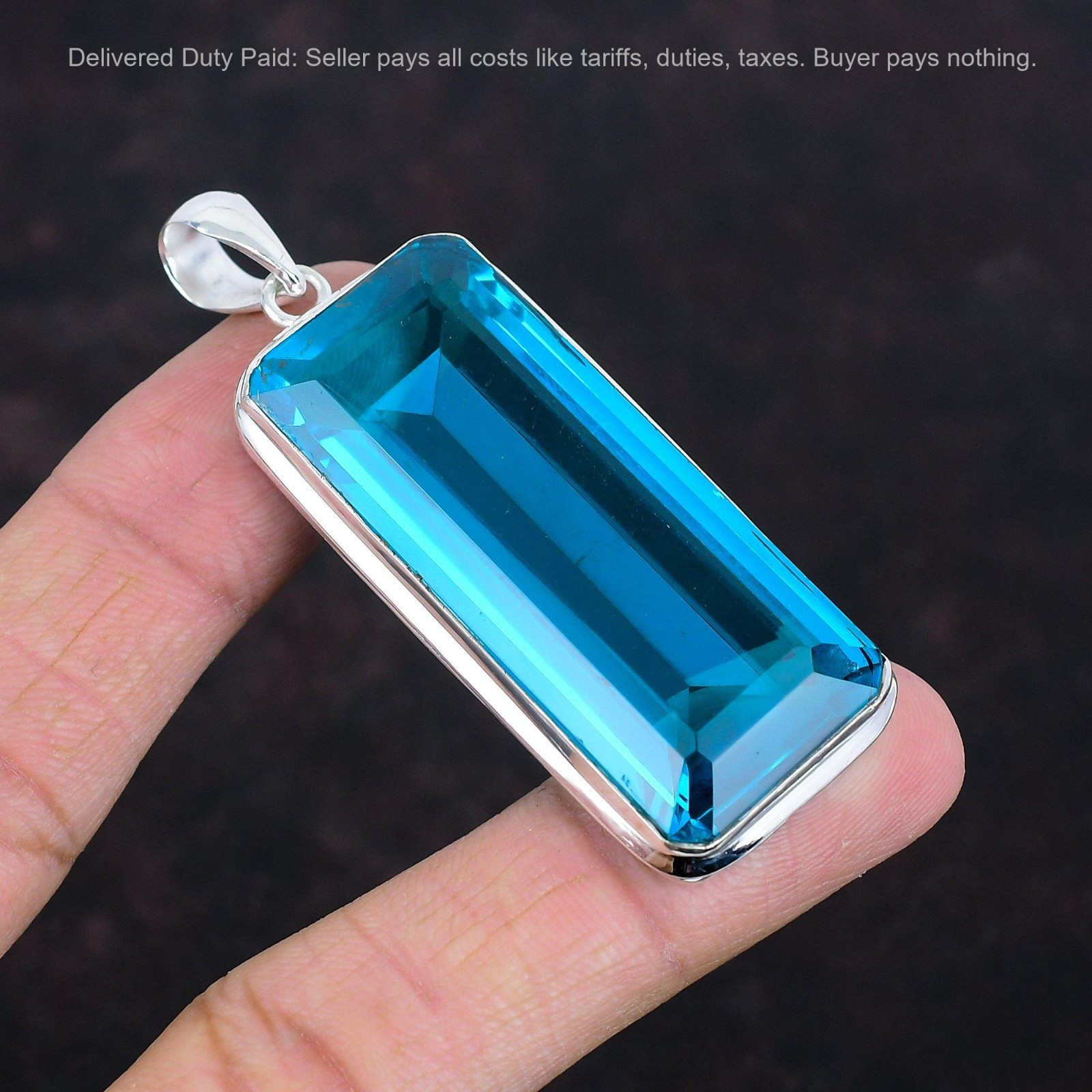 Radiant Indicolite Stone Bezel Artisan Engagement Pendant 925 Sterling Silver