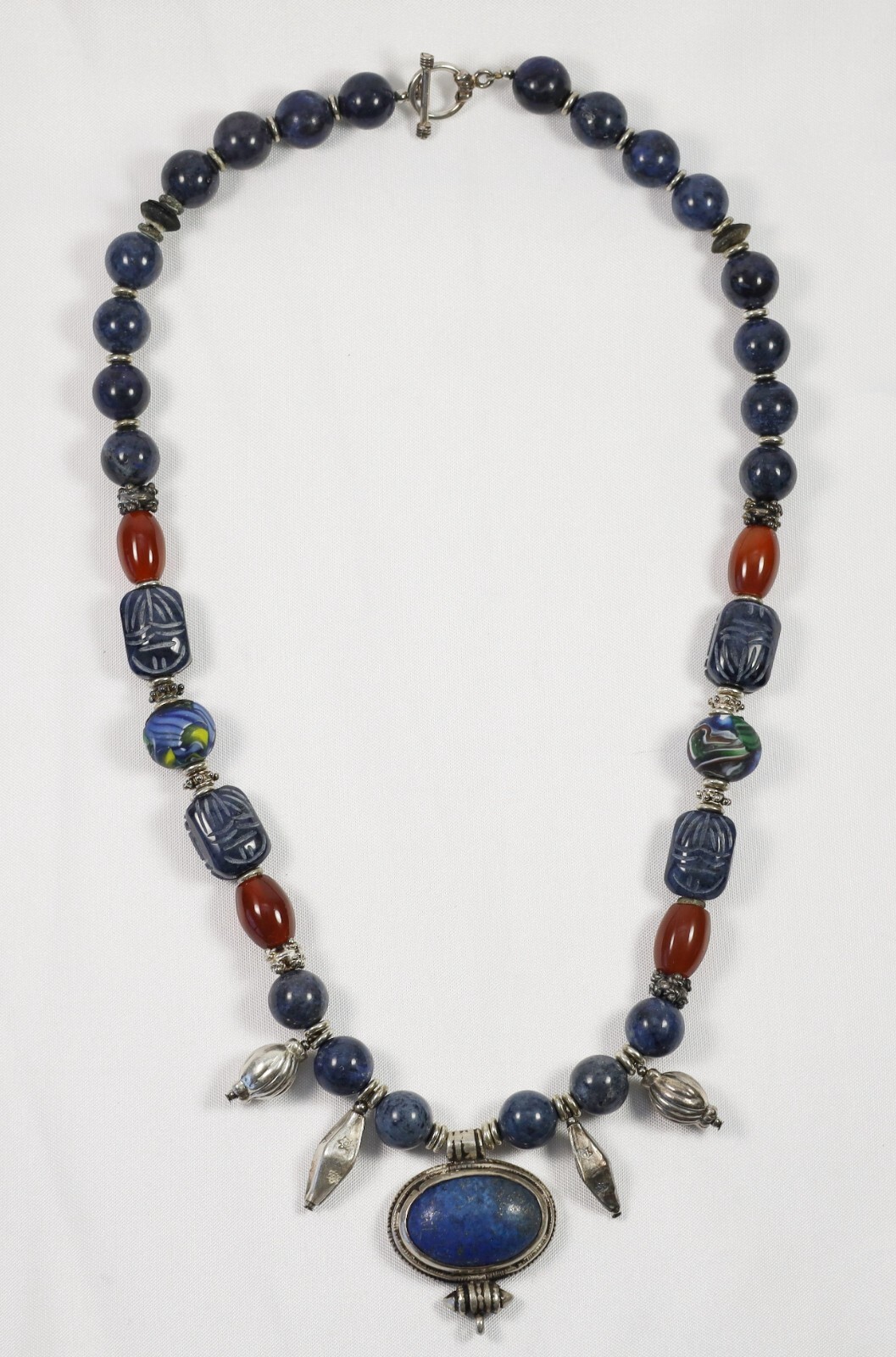 Very Old And Beautiful Sterling Silver Beaded Necklace 22-1/2″ inch – 142.5 Gr.