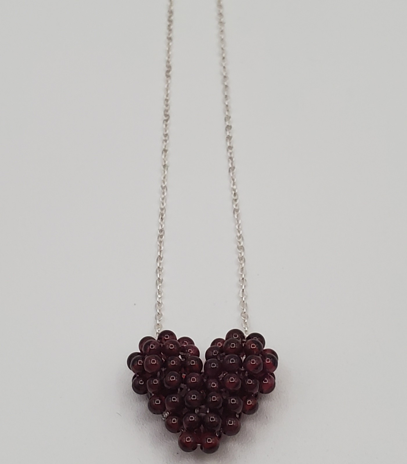925 Zoe B 3D Garnet Heart Necklace 18in Sterling Silver Cluster Pendant 7.6gtw