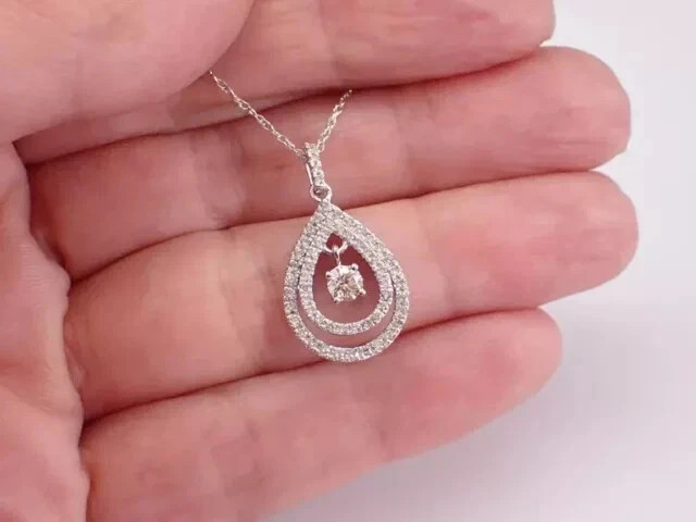 2Ct Round Cut Real Moissanite Teardrop Cluster Pendant 14K White Gold Plated