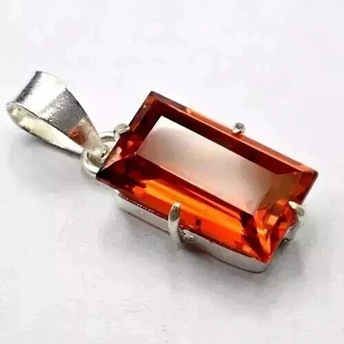 30 Ct Natural Orange Sapphire Certified Loose Gemstone 925 Solid Silver Pendant