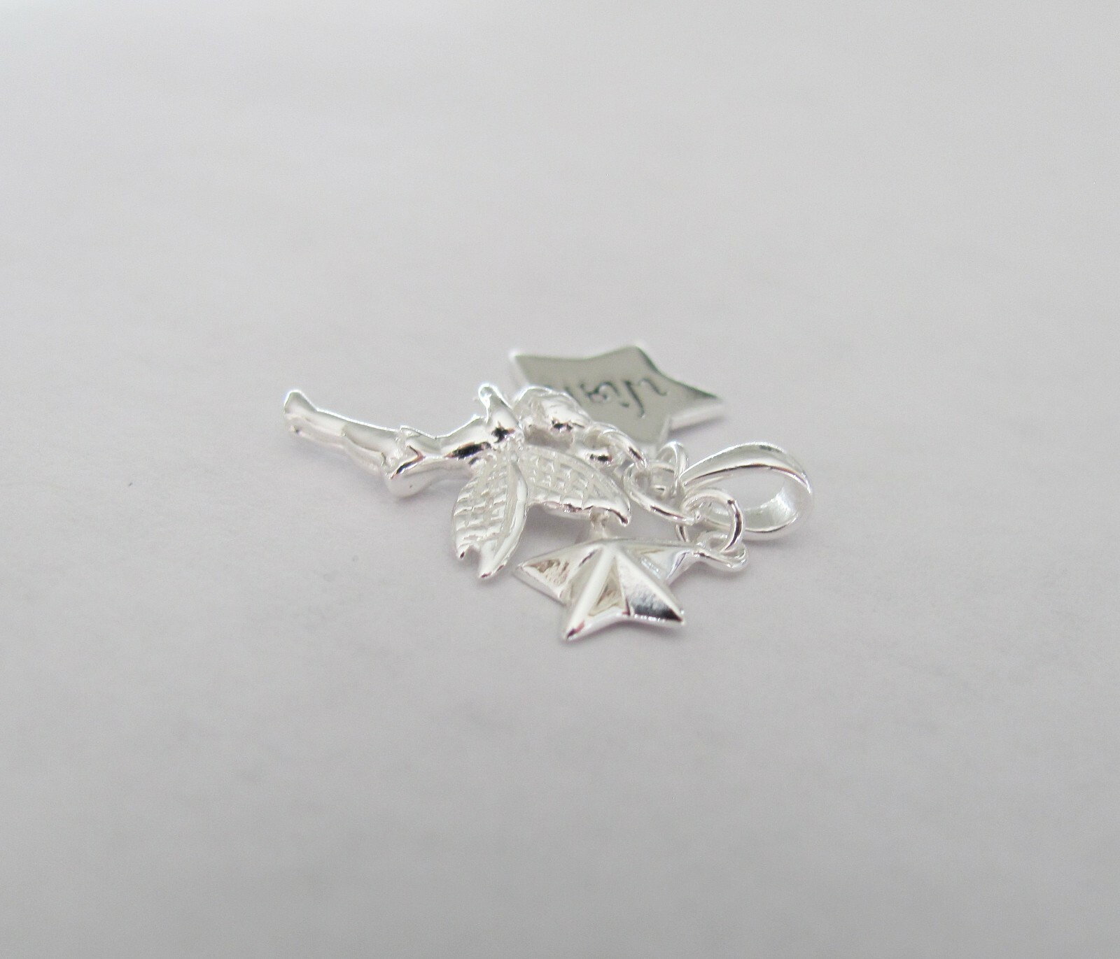 Sterling Silver 18mm tiny Stars and fairy dangle wish pendant